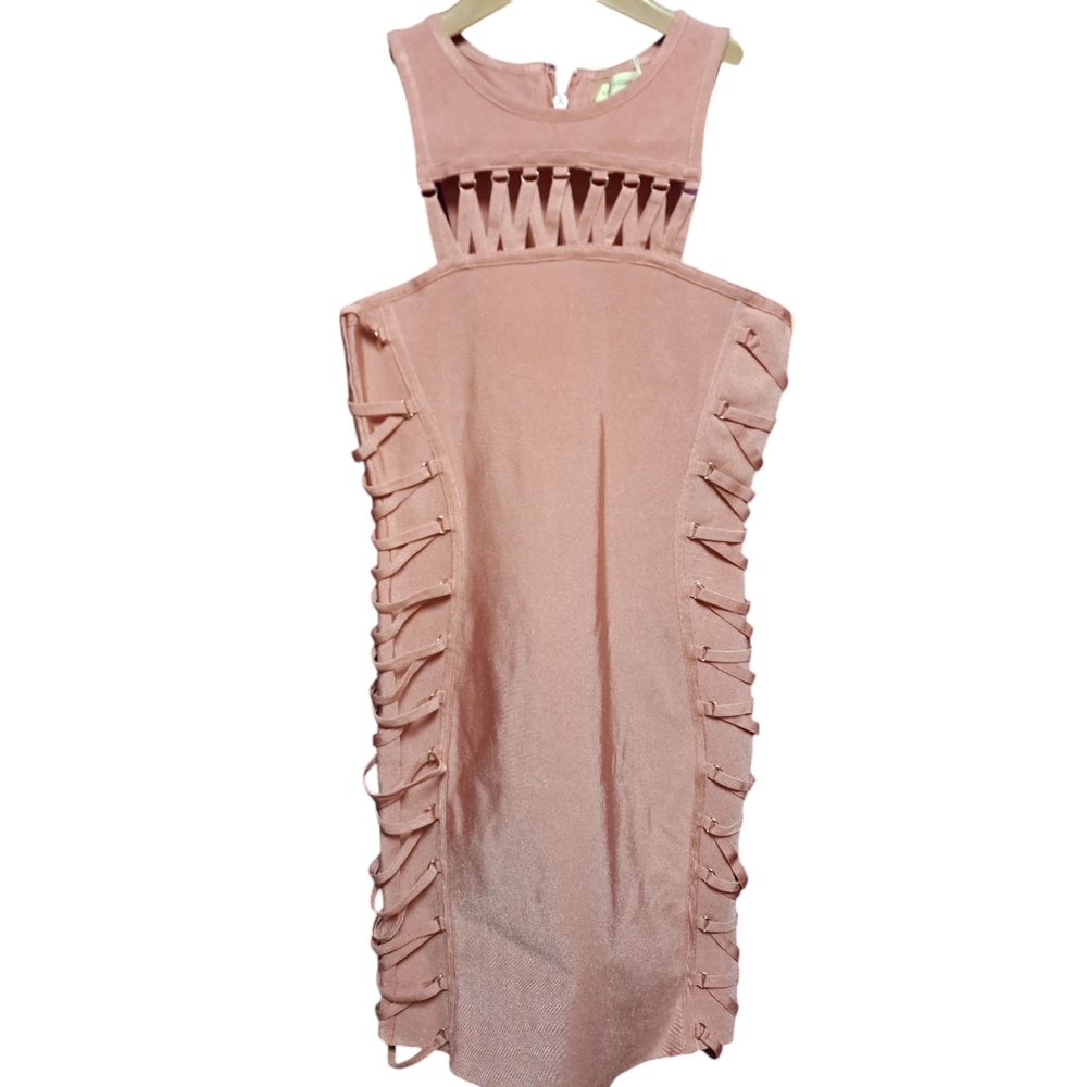 Love & Other Things Spandex Tight Curve Fitted Petal Pink Dress.